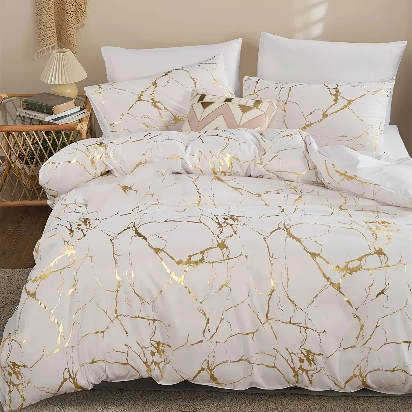 Sets Queen Bedding Bettbedeckungsabdeckung Set White Marmor gedruckt 3 -teiliges Luxus -Mikrofaser -Down -Tröster -Quilt -Cover mit Reißverschluss