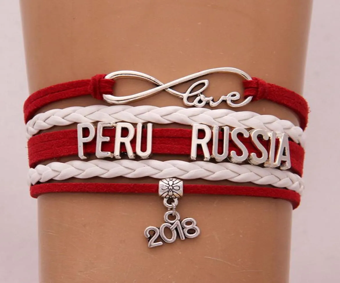 Infinity Love Peru Ryssland Armband 2018 Soccer Charm Leather Wrap Men Sport Armband Bangles For Women Jewelry6549126