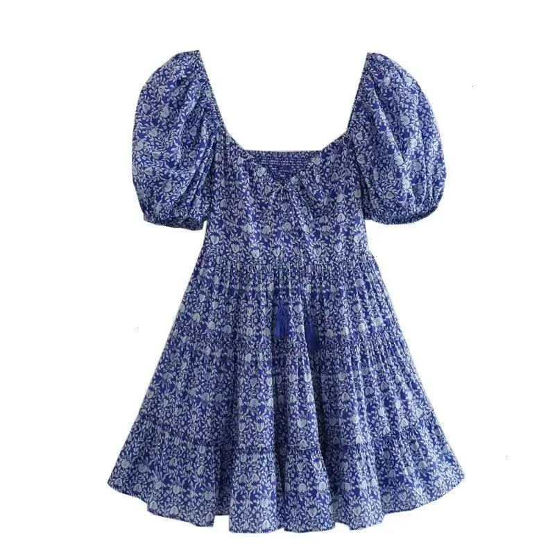 Robe à manches courtes imprimées de style en gros de style été en vente bleu