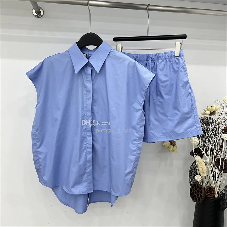 Blue Women Blouse T Shirt Shorts Luxury Designer Casual Daily Singlet Outfits Letter Blouses Tops Shorts Summer Yong Lady Girl Street Style Shirts Set