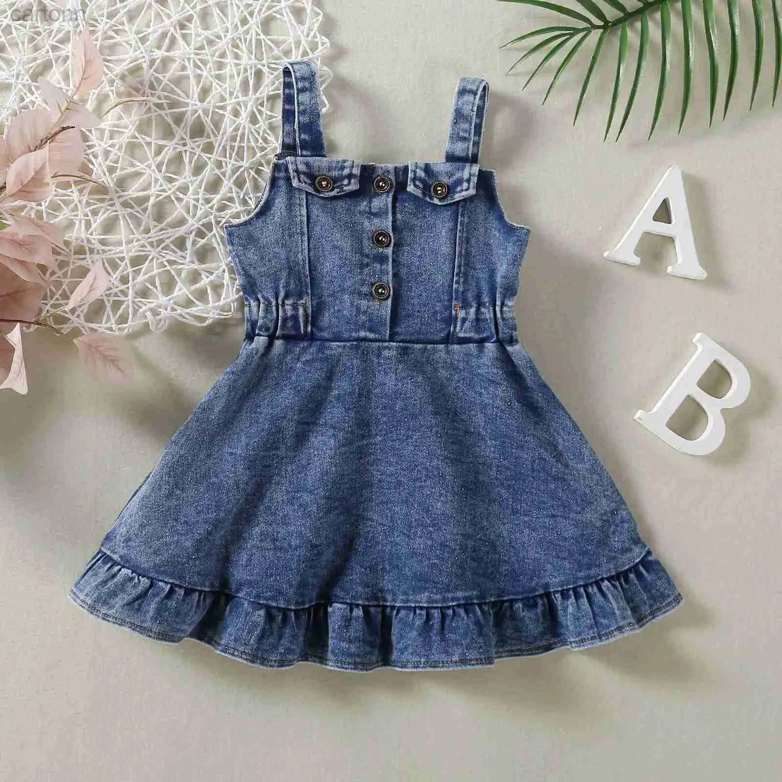 Girl's Dresses Infant Girls Four Seasons Halter Casual Retro Elegant Denim Dress Simple Lady Wind For 0-2 Years Old Baby d240425