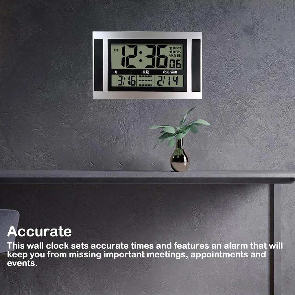 Clocks Multifunction Digital Wall Clock Electronic Alarm Clock Wallmounted LCD Large Screen Temperature Calendar Alarm Table Clock