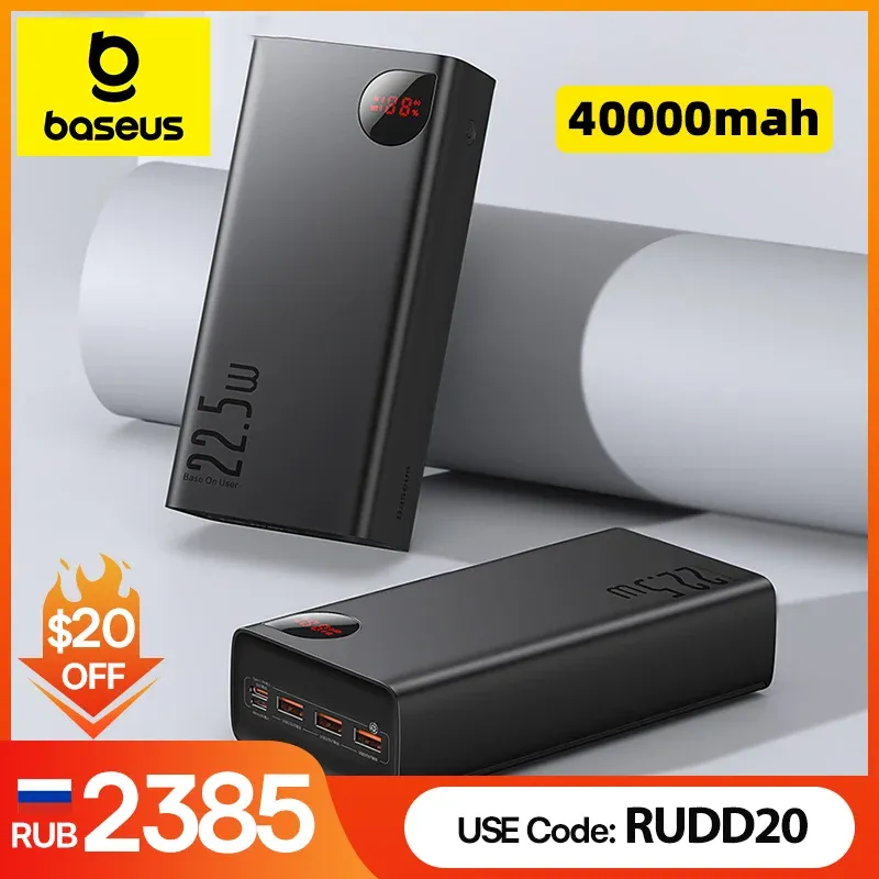 Bank Baseus Power Bank 40000mAh 22.5W Fast Charge PD 20W Fast Charging Portable Charger External Battery For Xiaomi iPhone 15 14 13