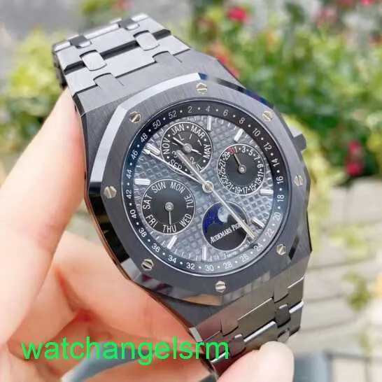 AP Crystal Wrist Watch Royal Oak Series 26579CE Black Ceramic Black Dial de retour à travers Perpetual Calendar Men's Fashion Leisure Business Sports Mécanical Watch