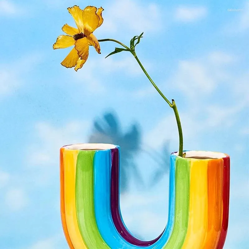 Vases colorée arc-en-ciel u forme vase vase séché nordique moderne simple résine de fleur arrangement flor