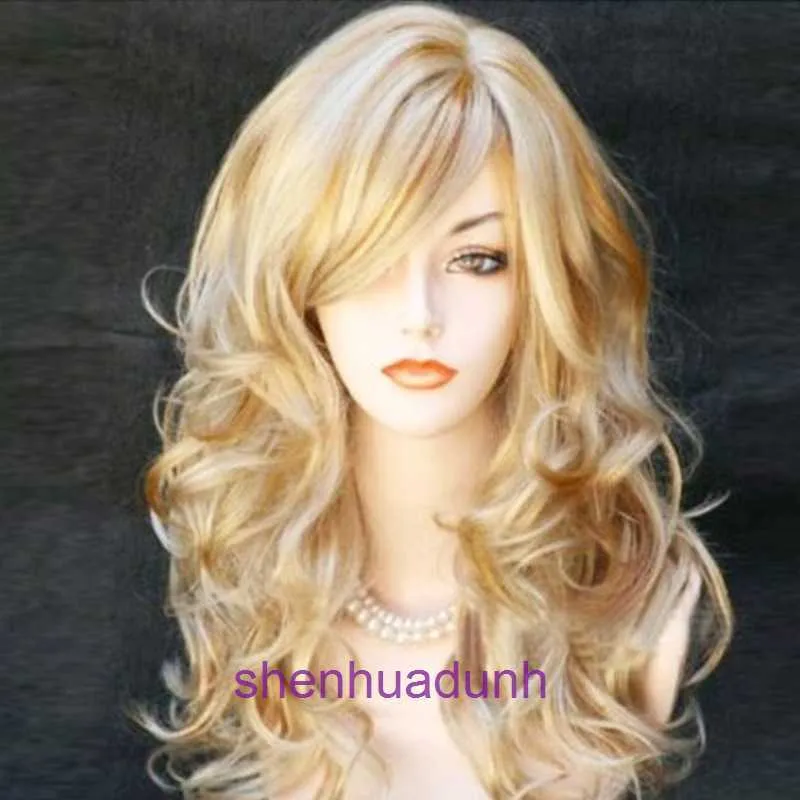 Genuine hair wigs online store Wig Light Gold Spot Dyed Linen Yellow Long Hair Carnival