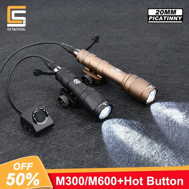 Lights SureFir M600 M300 M300A M600C Taktisk ficklampa Vit LED -ljus Hot Button Pressure Switch Fit 20mm Rail Airsoft Accessories