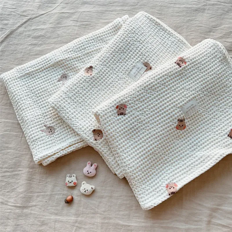 Setar baby broderi muslin swaddle för nyfödd nyfödd svängvagning barnvagn spädbarnsblöja kast filt våffla sängkläder tillbehör