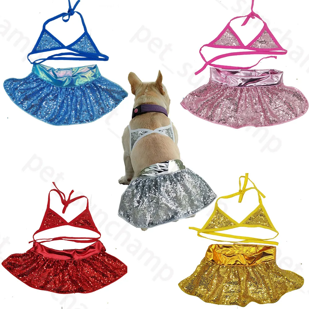 Fashion Sequin Dog Bikini Summer Designer Sexy Pet Dog Skirt Party Schnauzer French Bucket Bichon Cat Beach Clothes
