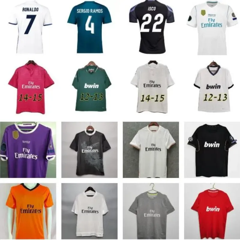 Maglie da calcio retrò Real Madrids 2013 2014 2015 2016 2017 2018 Shirt calcistico delle finali Benzema Ronaldo Kaka Zidane Sergio Ramos Modric Bale Vintage 11 12 13 14 15 16 17 18