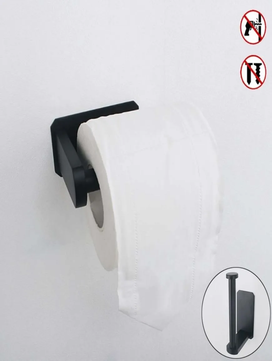 Black Toilet Paper Holder 304 Stainless Steel WC Roll Holders Adhesive Paper Towel Holder Creative for Kitchen Bathroom Hardware Y4109274