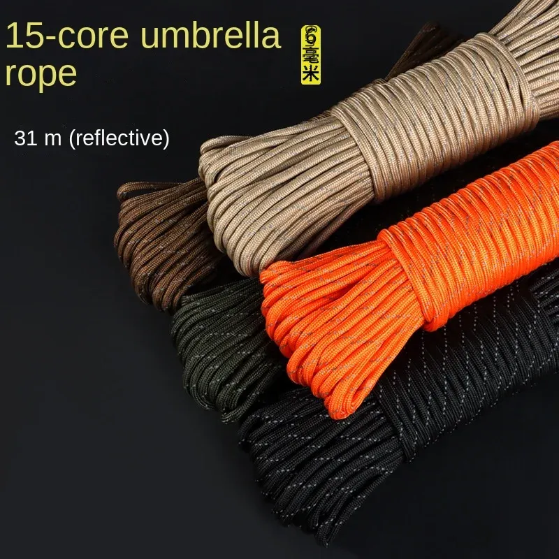 Paracord Outdoor Load Lager Parachute Traction Tople Bundel Rescue Mountaineering Rope, 6mm tent touw, 31m verlengde 15 kern