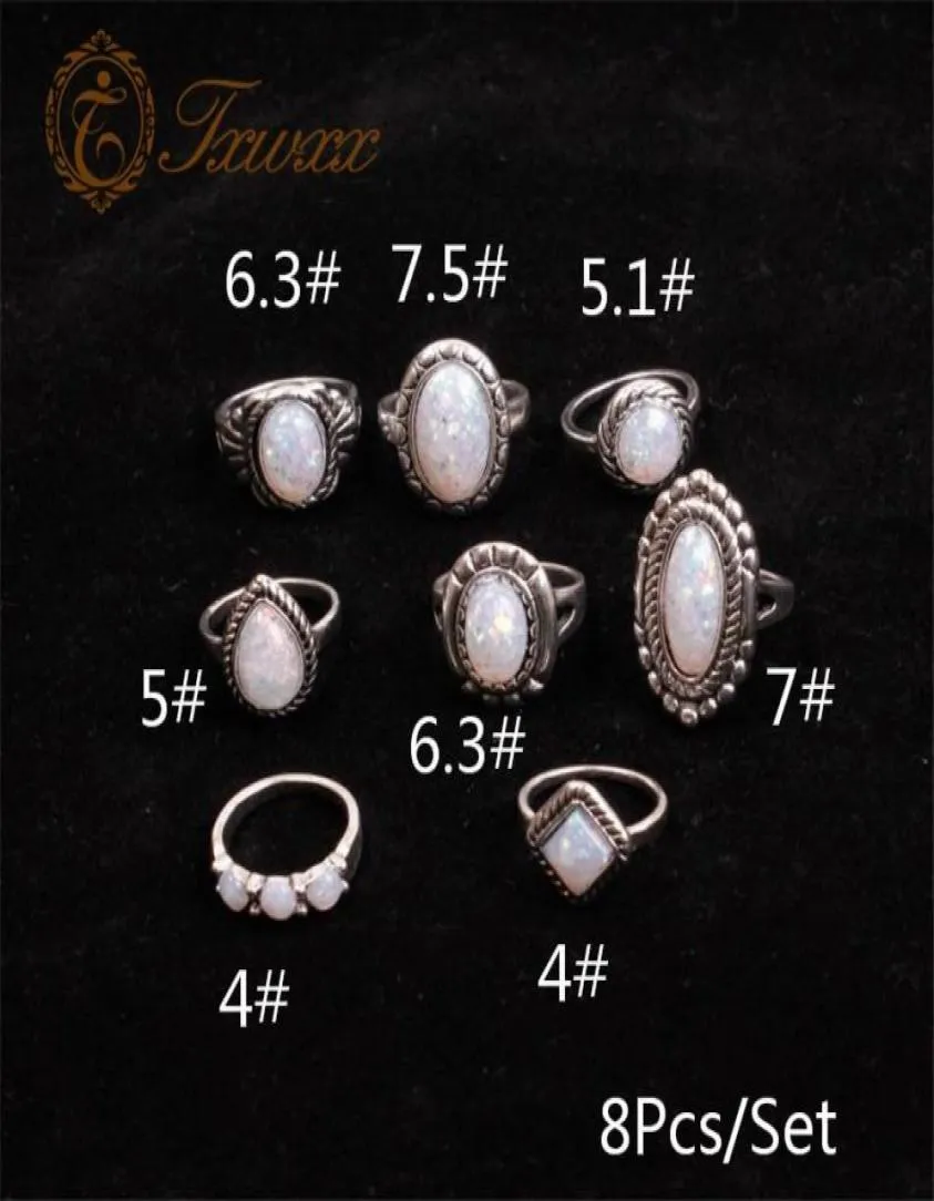 Design Vintage Opal Knuckle Rings uppsättning för kvinnor Geometriska mönster Flower Party Bohemian Jewelry 8 PCS Set Band2045001
