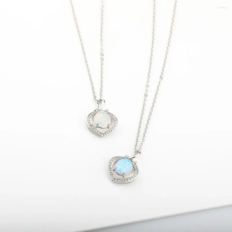 Pendant Necklaces Stainless Steel Cute Female Small Round Fire Opal Stone Necklace Vintage Silver Color Wedding Jewelry Gift For Women