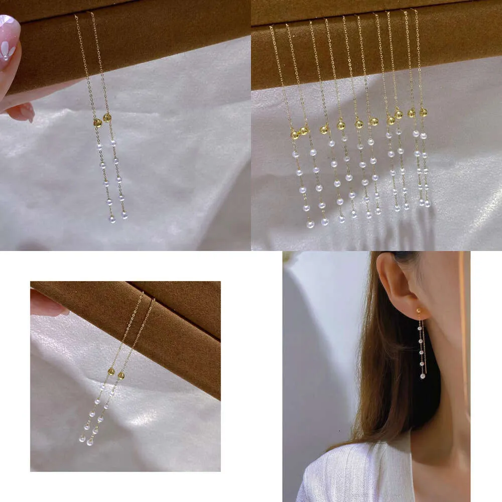 22092001 DiamondBox - Pearl Jewelry Kolczyki Uszy Au750 Gold Freshwater Pearl 3-4 mm Klasyczne okrągłe długi frędzl