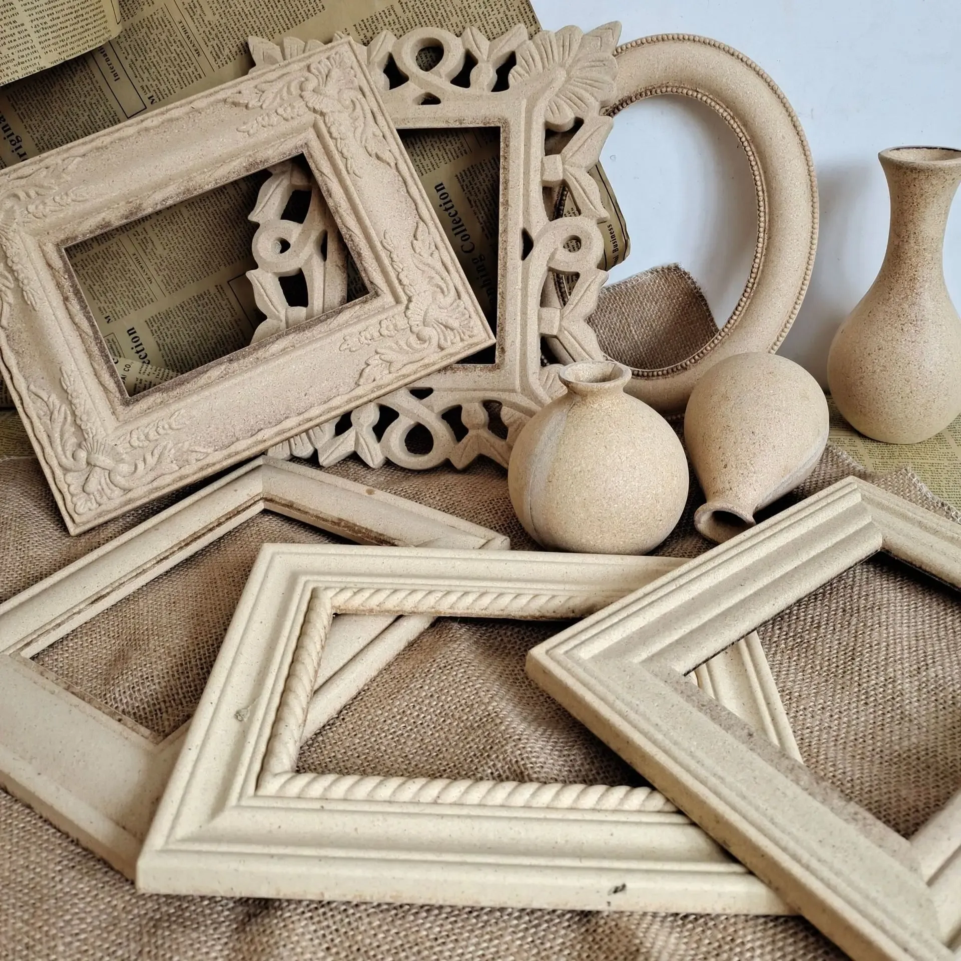 Frame 2Pcs Decorative Furniture Parts Carved Wood Photo Frames Modern Mirror Frame