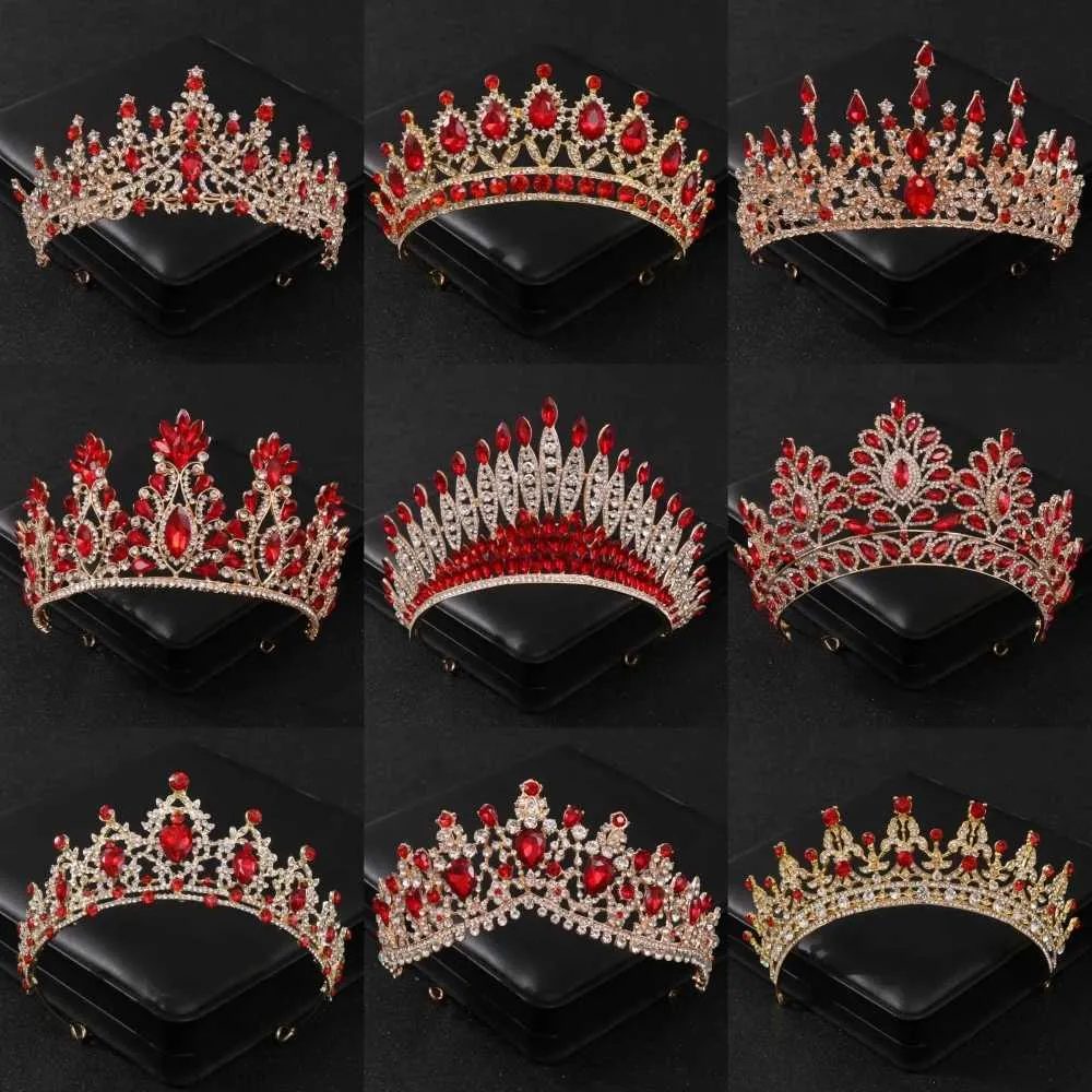 Hochzeitshaarschmuck Barock rote Kristall Tiaras und Kronen -Prom -Strass -Brautkrone Crown Taira für Frauen Hochzeit Haarzubehör Schmuckkrone D240425