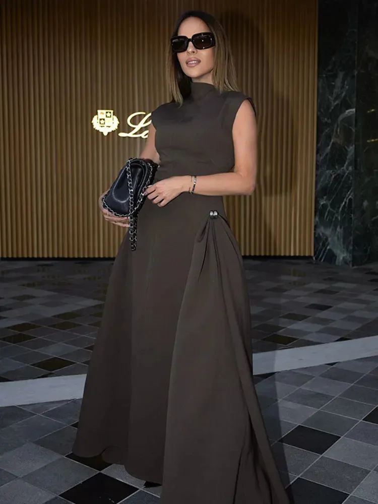 aline brown dress Brown A-Line Satin Long Prom Dress, Brown Long Formal Dress US 4 / Brown