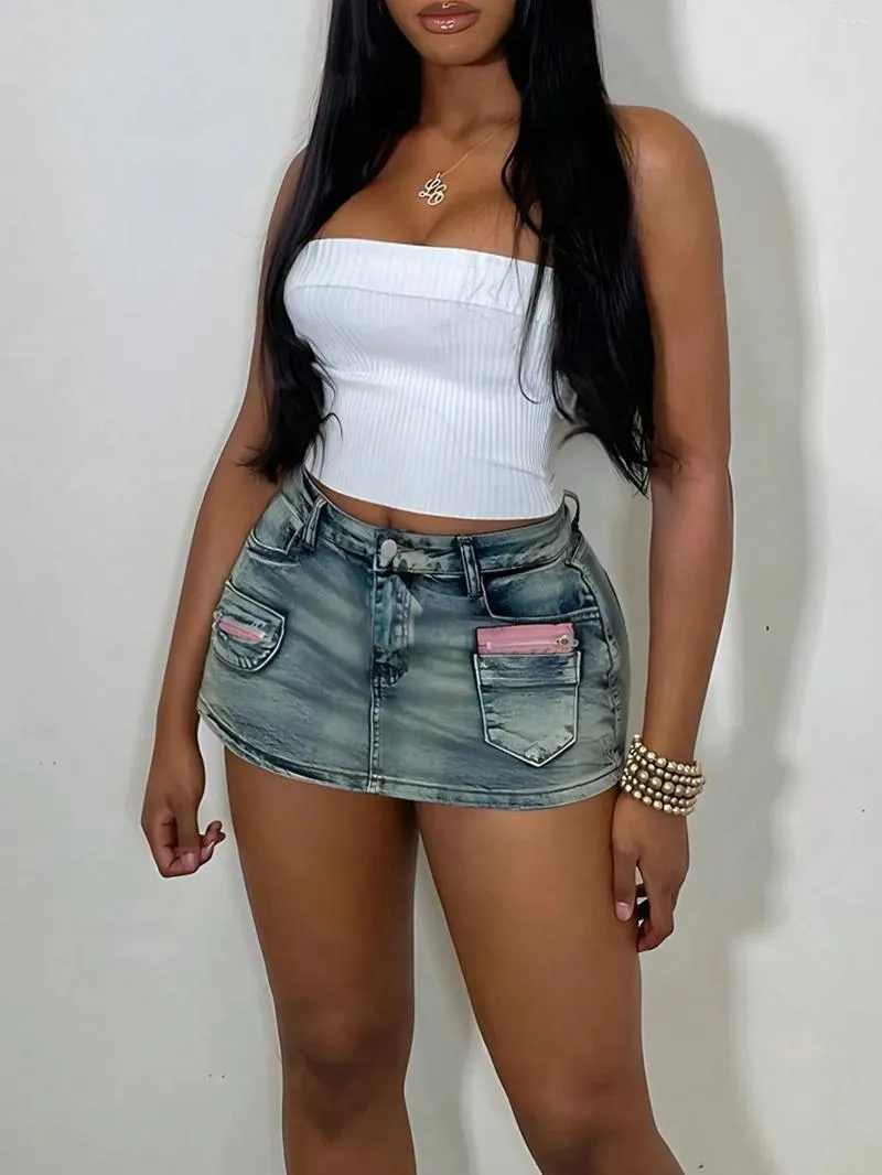 Shorts Women's Summer Trend Fashion Fashion Detalle Colorblock Mini Mini Denim Media Mid -Denim Skort Chic VintageVersatile Estilo