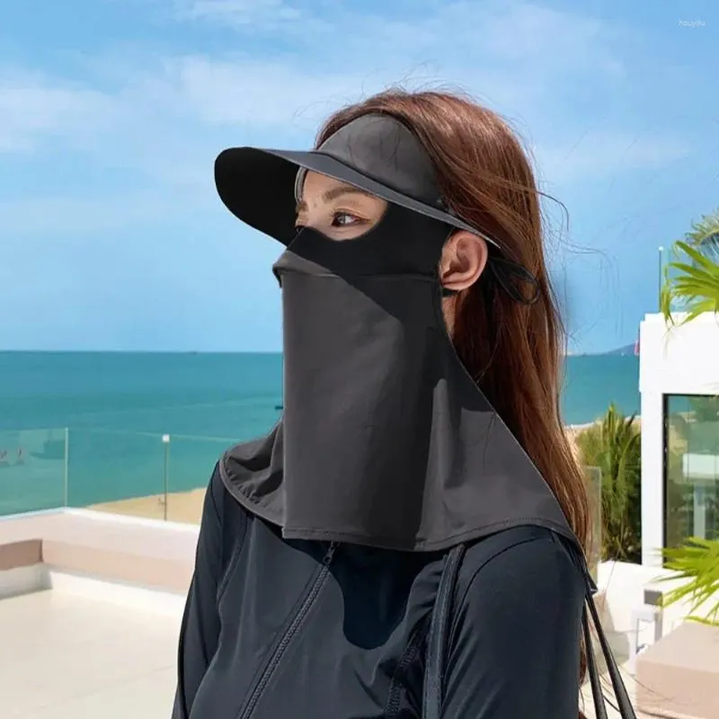Beretten Hooded Silk Sunscreen Masker 3d Brim Open Haargat gezicht Nek Cover Sjang Zonbescherming Kophoed Buiten