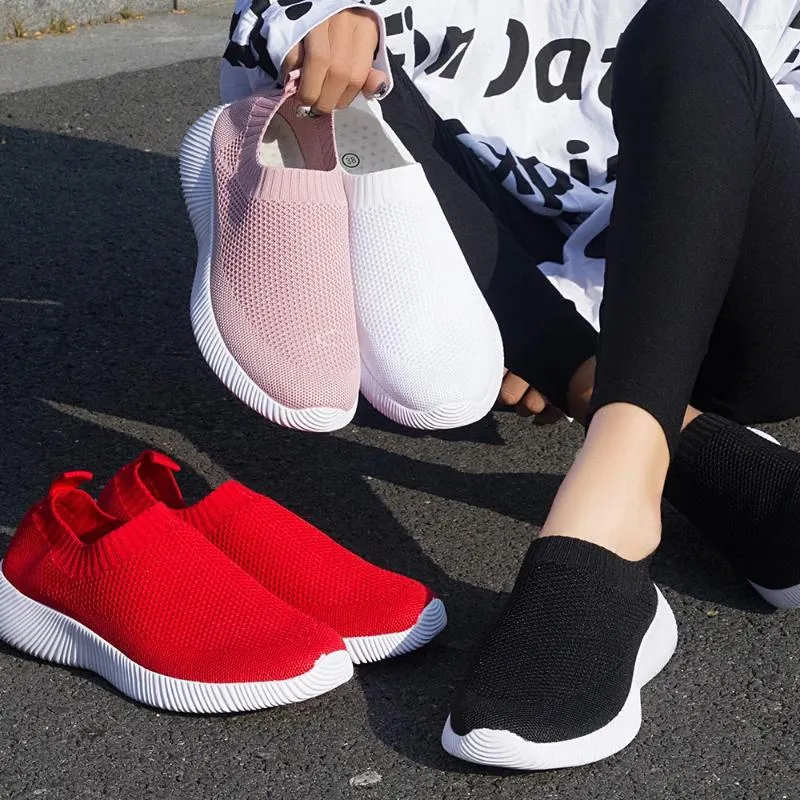 Sıradan Ayakkabı Kadın Moda Nefes Alabilir Yürüyüş Mesh Düz Ayakkabı Trafiği Ultra Hafif Çoraplar Beyaz Kadın Ayakkabı 43