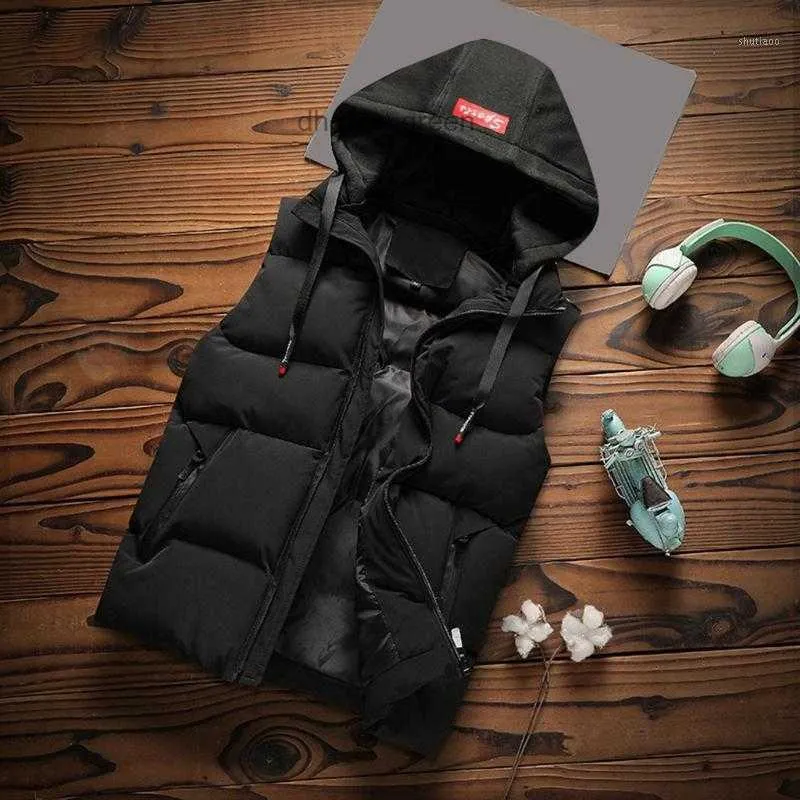 Men Winter Casual Warm Zipper Patchwork Mouwess Vest Bubble Coat Parka Tops Coats Parkas Outparter Jacket Kleding