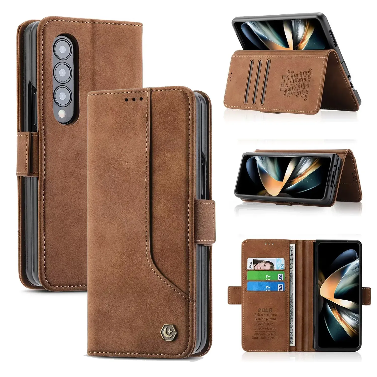 Fälle Vintage Leder Hülle für Samsung Galaxy Z Fold 4 Fold5 5G Folio Magnetic Card Halter Kickstand Ganzkörperschutz Telefonabdeckung