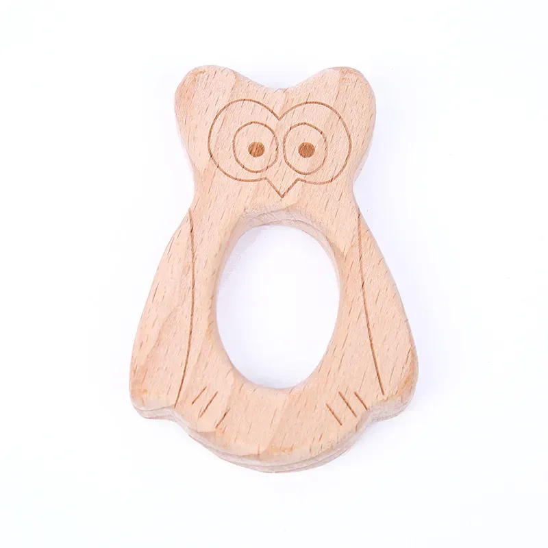 Infant Wooden Teether Toy Natural Wood Teething Accessories Multi Animal Shape Baby Pacifier Chain Pendant Chewable Nursing Toys
