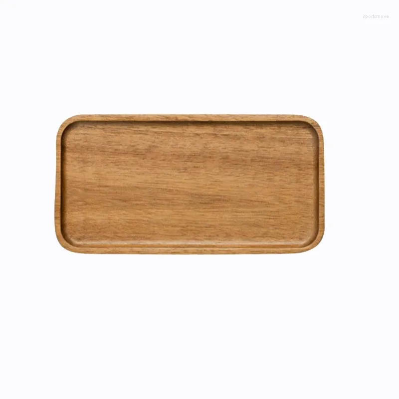 キッチンストレージアカシアサービングトレイ長方形の固体木材平らな底板フルーツソーサーティーデザートプレートスマル