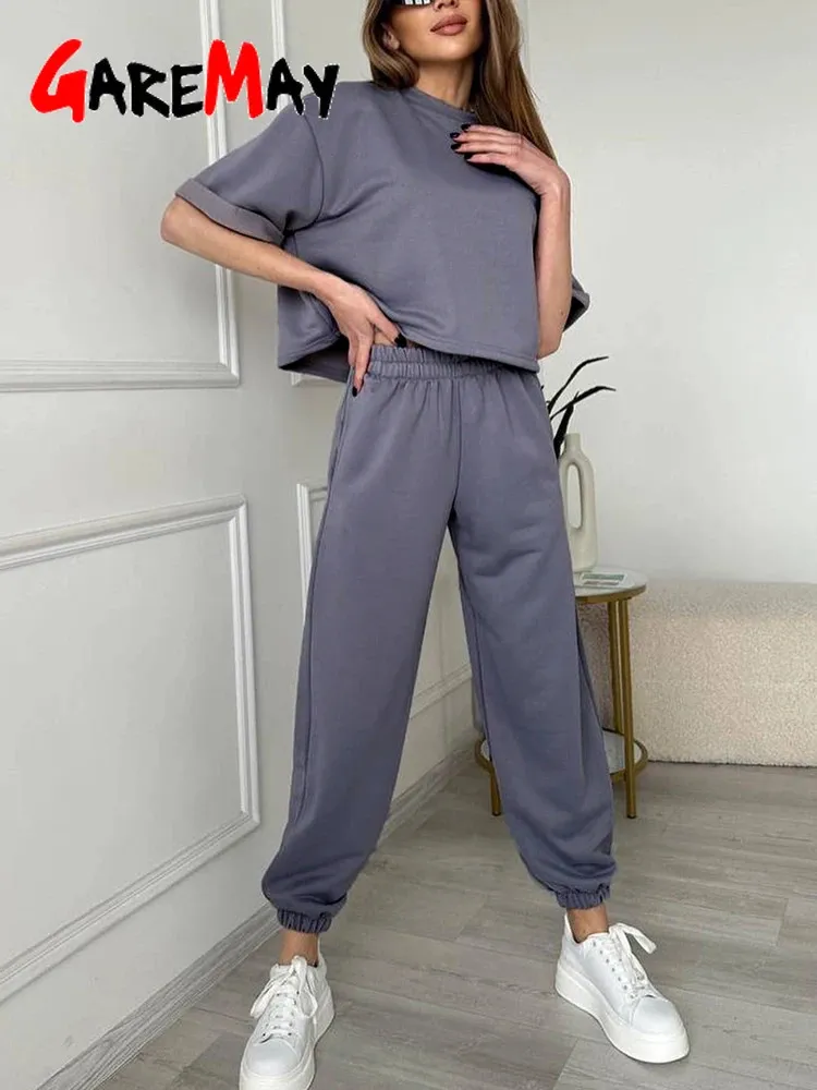 COST CASBOSSE WEMPS ONTERSIDE TOSER COTTON Grey White White Classic Top and Pants Tracksuit Two Piece Set Femmes Tenues 240422