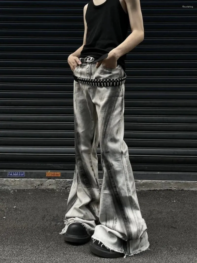Frauen Jeans grau Gothic Bogenflare Harajuku Ästhetik Y2K Denimhose hohe Taille Cowboyhose Vintage 2000er Jahre Trashy Kleidung