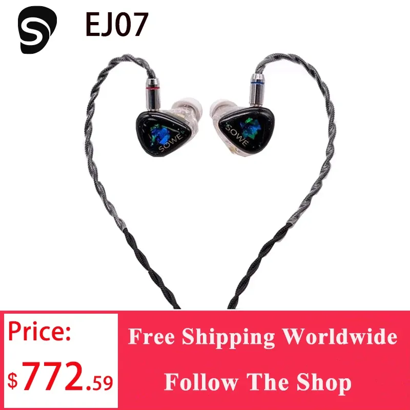 Słuchawki Shuoer EJ07 | Flagowy dynamiczny elektrostatyczny elektrostatyczne słuchawki Hybrydowe IEM z monokrystalicznym kablem zrównoważonym miedzianym