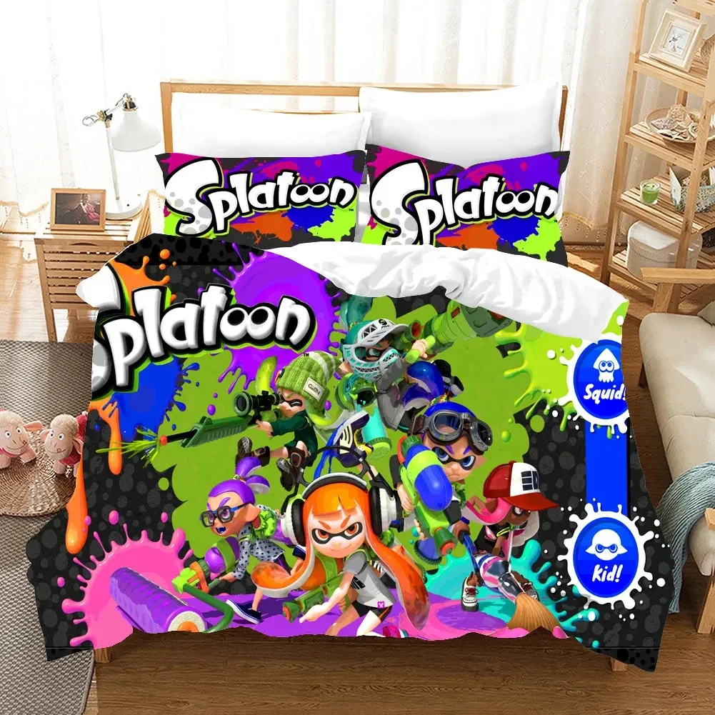 Zestawy nadruk 3D gra anime splatoon zestaw pościeli kołowy zestaw łóżka zbiór kołdry kołdra Król Król królowa rozmiar dla dorosłych