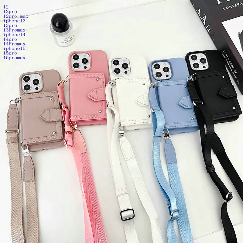 iPhone 15 15 14 13 12 11 Pro Max Plus Pro XR XS Max 7 8 Pra Max Phone Cover Cover Luxury Classic Chain Logo Leather Lanyard Card Holder PP