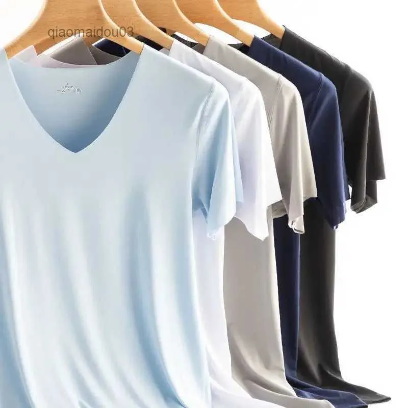 Polo's van heren ijs zijde korte mouwen T-shirt mannen zomer dunne koel gevoel ademend bovenheren snel drogen losse sport korte mouw v-neckl2404