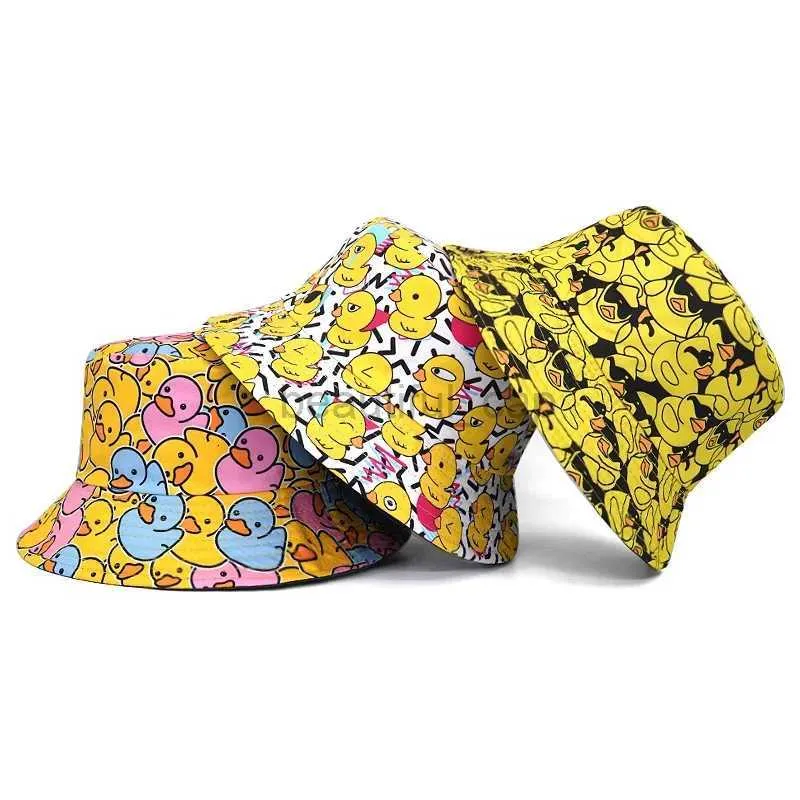 Designer breda grimhattar hink hattar mode anka tryck bomull hink hattar för män kvinnor sommar solsken fiskare hatt reversibel utomhus solskyddsmedel höfthoppkapslar