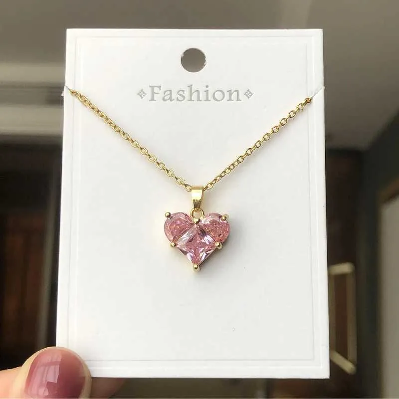 Anhänger Halsketten Mode Nischendesign High-End Rosa Künstliche Edelstein Liebe Halskette Damen Allgleiches Einfache_voghion.com