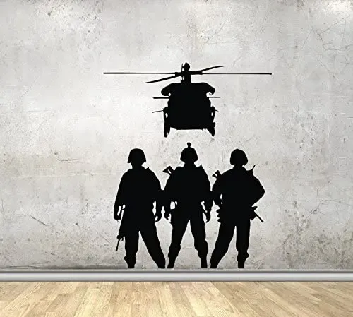 Çıkartmalar Duvar Çıkartmaları Askeri Ordu Siluet Veteran Askerler Helikopter Dekor Etiketleri Vinil WL1192