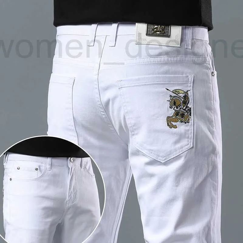 Mente de jeans Designer Tide Brand Pure White Jeans Men's Elastic Men Slim Fit Pé Small Pants Simples Moda masculina I91i
