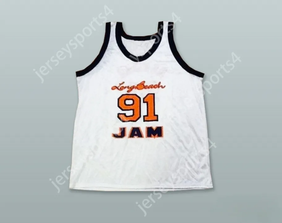 Пользовательский номер number № Mens Youth/Kids Dennis Rodman 91 Long Beach Jam White Basketball Jerse