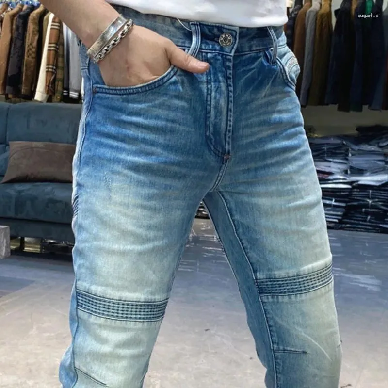Jeans masculin 2024 printemps slim fit élastique mode simple jean moto pant