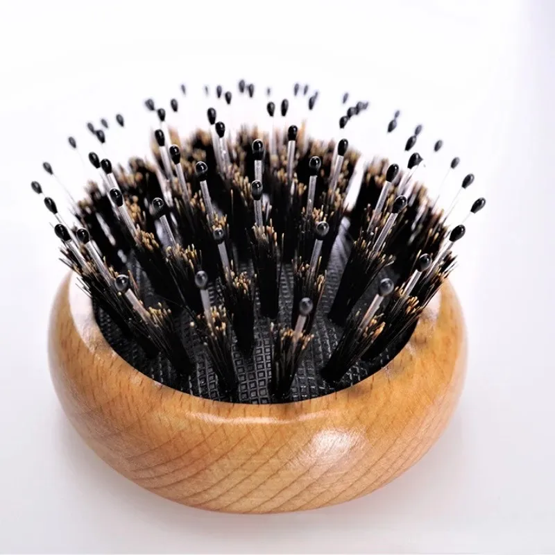 Mini Beauty Hair-Hair-Hairprush Scal Prush Brush Combs Wild Boar Bristle Wood Oval Anti-Static Paddle Hair Tool