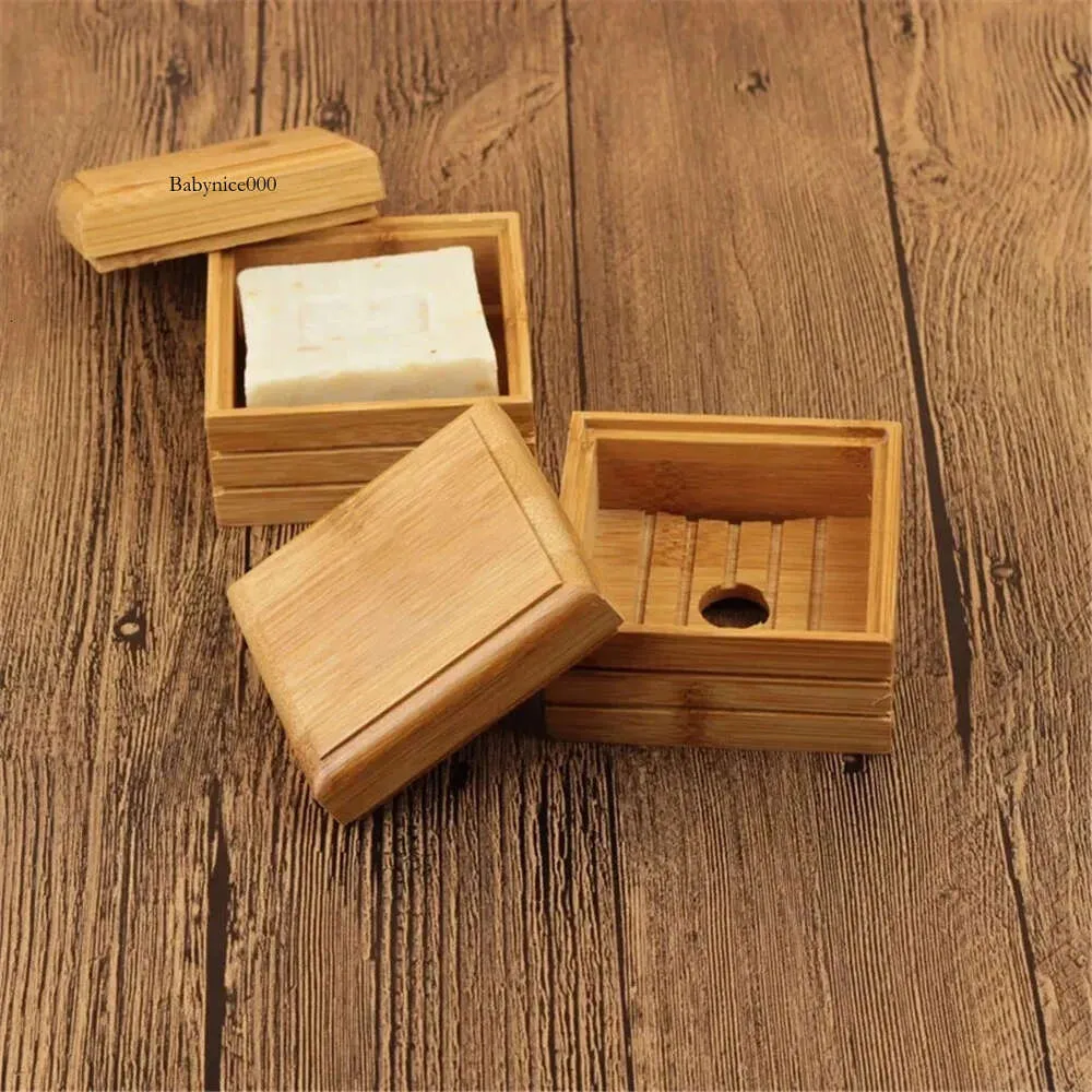 Natural Bamboo Dish Box Bamboos Soaps Tray Holder Storage Soap Rack Plate Boxs Container For Bath Shower Bathroom