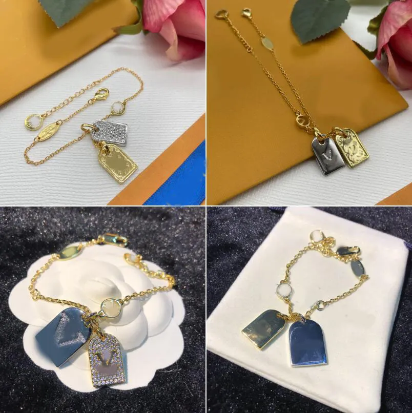 Klassisk kedjearmbanddesigner för kvinnor män hänger TAG Crystal Letter Charm Armband Gold Silver Plated rostfritt stål Bangle Party Fashion Jewelry Accessories