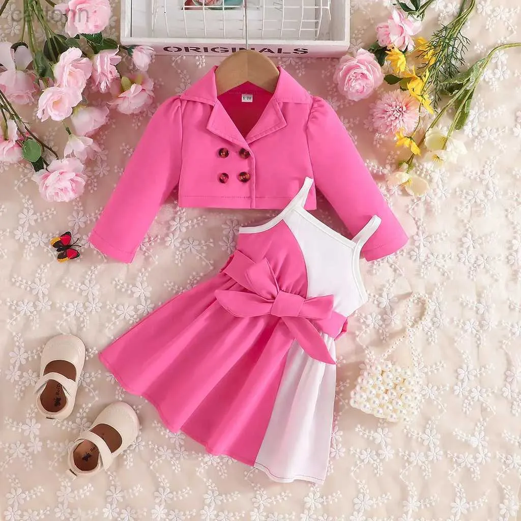 Sukienki dla dziewczyn 2PC/zestaw dla noworodka córeczka 6 miesięcy -4years Old Long Rleeve Button Coat Selyders Sukienki księżniczki do dziewczynki D240425