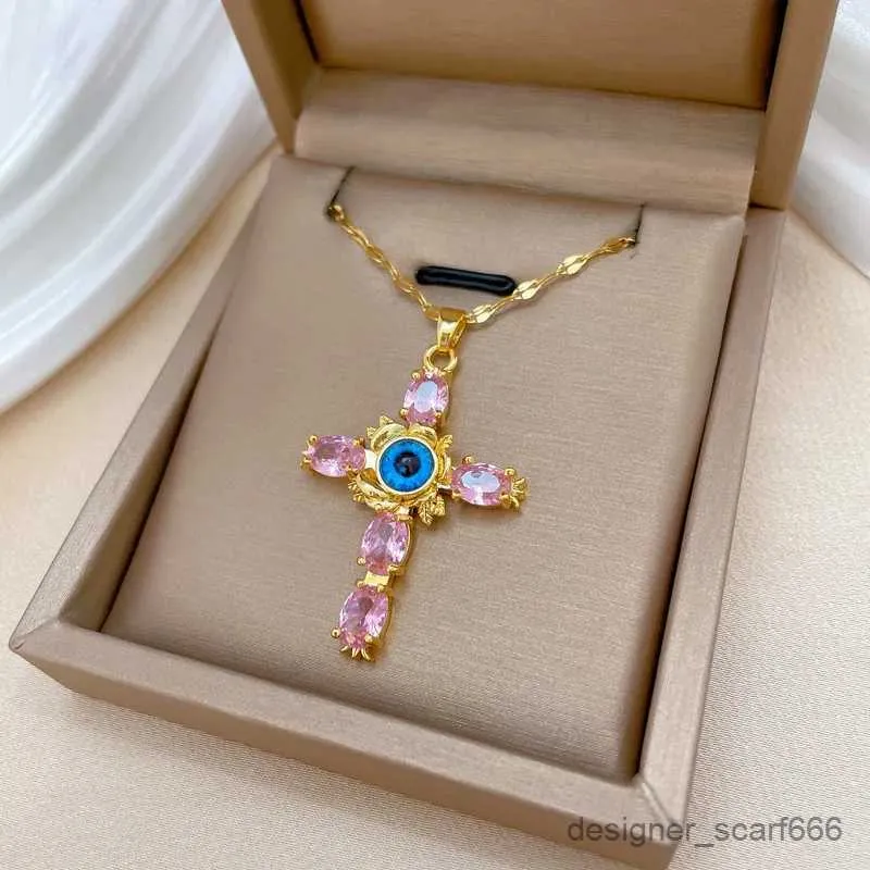 Collares colgantes de moda con cruz de ojo de diablo, collar ligero y femenino, hermoso, cadena de clavícula versátil_voghion.com