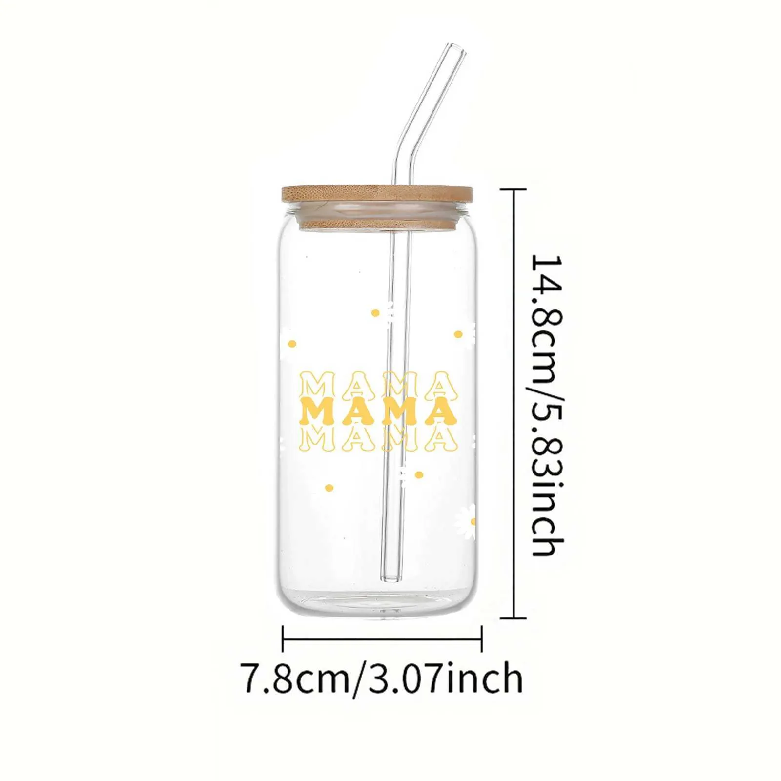 Tumblers Small Daisy Pattern Clear Drinking Glass Can With Bamboo Lid And Straw Juice Cup For Hot/Cold Drinks Drinkware Mothers Day Gift H240425