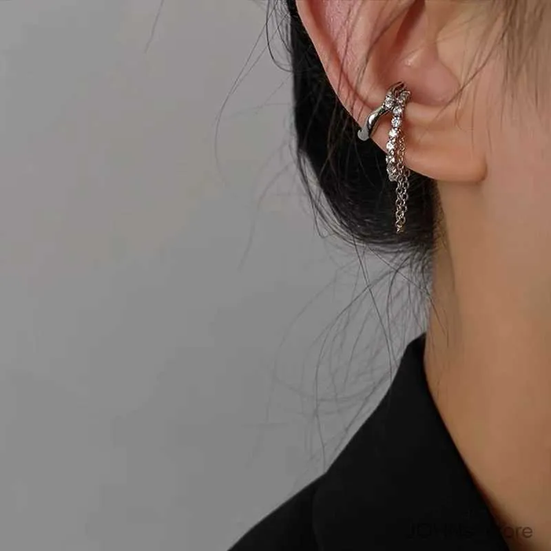 Charm Koreaanse mode zilveren kleur goth c-vormige oordebouw tassel ketting oor manchet neppiercing faux oorbellen voor vrouwen meisjes sieraden