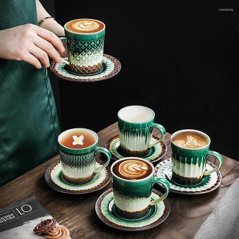 Mokken turquoise thee koffiekopje met schotel drinkware creatieve oven veranderd groen mok kantoor cadeau cups