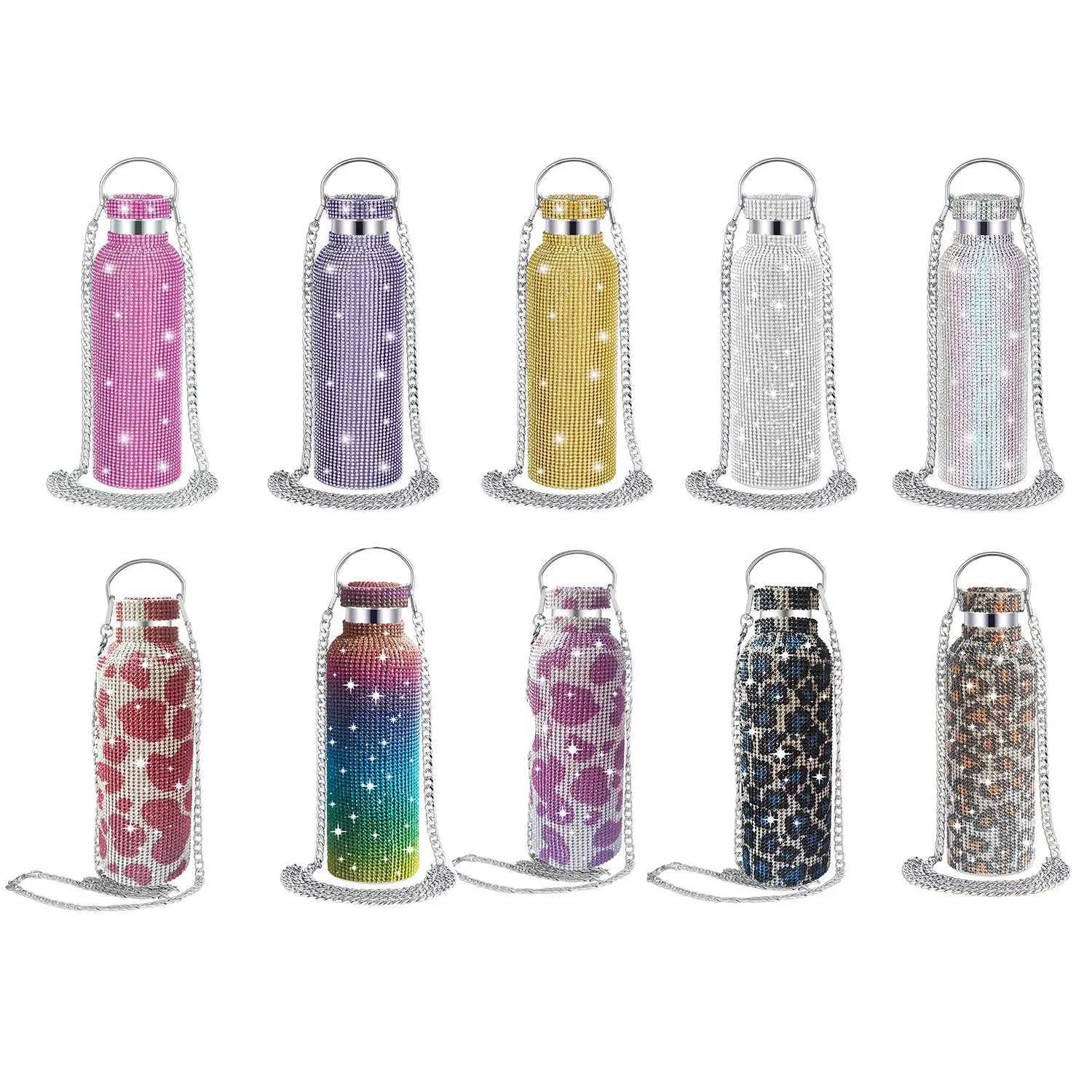 Tumblers 350 ml/500 ml/750 ml diamant drum isolatie beker roestvrij staal vacuüm vlam ketting sportfles meisjes feest geschenk H240425